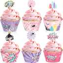 Pajean 60 Pieces Pink Spider Cupcake Toppers and Wrappers, Hero Cupcake Decorations for Girl Birthday Baby Shower Party Decorations Supplies