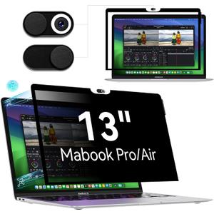 Privacy Screen MacBook Pro 13 Inch(2016-2022, M1, M2)/MacBook Air 13 in(2018-2021,M1),Easy On/Off Removable Anti Glare Blue Light Filter with Camera Cover,Anti Spy Laptop Screen Protector for Mac 13In