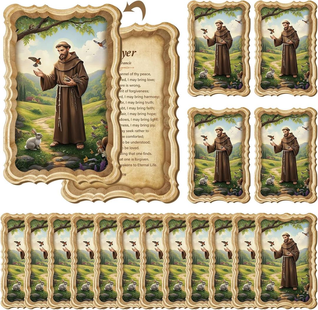 AceOrbit 30 Pcs Holy Prayer Cards Wood St. Francis Prayer for Peace Religious Holy Card for Church Prayers First Communion Christening Memorial Engrave Guest Gift Catholic Gifts