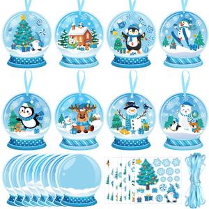 48 Pcs Christmas Craft Kits for Kids DIY Christmas Ornament Kit Make Your Own Xmas Arts and Crafts Xmas Decor with Stickers for Holiday Class Home Party Favors Supplies(Snow Ball)