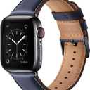 SUNFWR Leather Bands Compatible with Apple Watch Band 41mm 40mm 38mm 42mm(series 11 10) for Men Women, Top Grain Genuine Leather Replacement Strap for iWatch SE 3 2 1, Series 11 10 9 8 7 6 5 4 3 2 1 (Blue/Black)