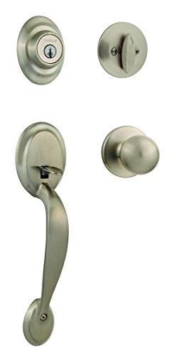 Kwikset Dakota Front Door Lock Handle and Deadbolt Set, Entry Handleset Exterior with Interior Door Knob, Satin Nickel, Pick Resistant SmartKey Rekey Deadbolt Security