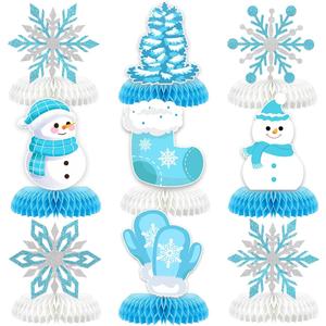 9Pcs Winter Wonderland Decorations 3D Snowflake Honeycomb Table Centerpieces for Frozen Winter Blue White Theme Christmas Baby Shower Birthday Party Supplies (Snowflake)