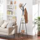 VASAGLE Coat Rack Freestanding, Coat Hanger Stand, Hall Tree with 2 Shelves, for Clothes, Hat, Bag, Industrial Style, Rustic Brown and Black URCR16BX