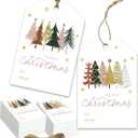 50Pcs Christmas Gift Tags with Hemp Rope Christmas Paper Gift Tags Holiday Hang Name Tags Label Watercolor Plants Wishes Labels Xmas Gift Favor Tags for Xmas Party Decor (50, Rectangular)