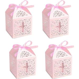 Sohapy 50Pcs Candy Boxes Kraft Paper Candy Bag Gift Box Baby Shower Favor for Baby Cute Birthday Decoration Shower Party decoration Supplies (Pink)
