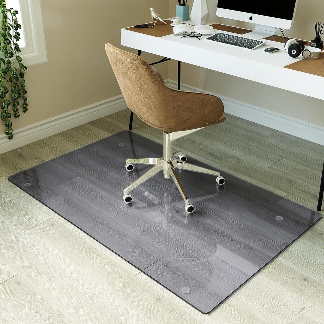 Koonmi Tempered Glass Chair Mat for Hardwood Floors & Carpets, 30" x 48 Grey Heavy Duty Office Floor Protector, Scratch & Dust Concealing, Noise-Free for Home Office Desk