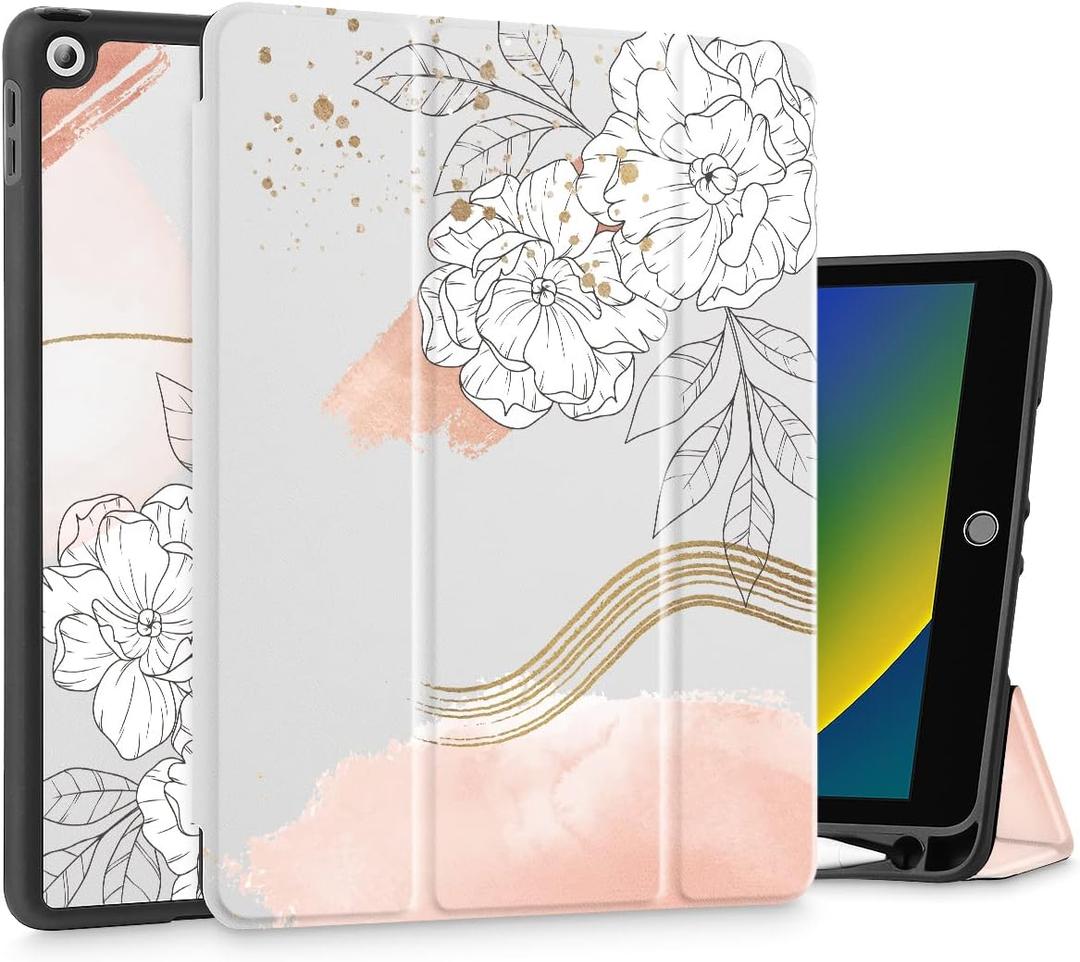 Tuiklol for iPad 10.2 case 2021 Generation 9th Release Built in Pencil Holder-Trifold Stand-Auto Wake/Sleep.TPU Protection Stand Back Cover for 2020 2019 [8th/7th] iPad 10.2 Inch Case,Art Flower