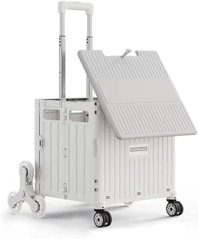 Foldable Shopping Cart with Stair Climbing Wheels, Collapsible Utility Crate on Wheels with Telescoping Handle, Portable Rolling Grocery Trolley for Groceries, Books, Tools, Teachers (8 wheels)