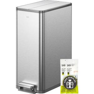 EKO X-Wing 50L / 13.2 Gallon Slim Step Trash Can, Stainless Steel Kitchen Garbage Bin with Dual Wing Lid, Soft Close, Removable Inner Bucket for Kitchen or Home