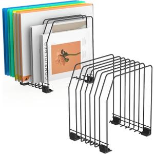 File Organizer for Desk, 7-Section Vertical File Sorter, Paper Holder Organizer Standing Metal File Folder for Office Home Classroom, Black (2Pack)