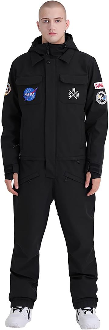 GSOU SNOW Ski Suits Women Men One Piece Snow Suits Waterproof Windproof Men Snowsuit Insulated Ski Jumpsuit for Snow Sports (X-Small, Black)
