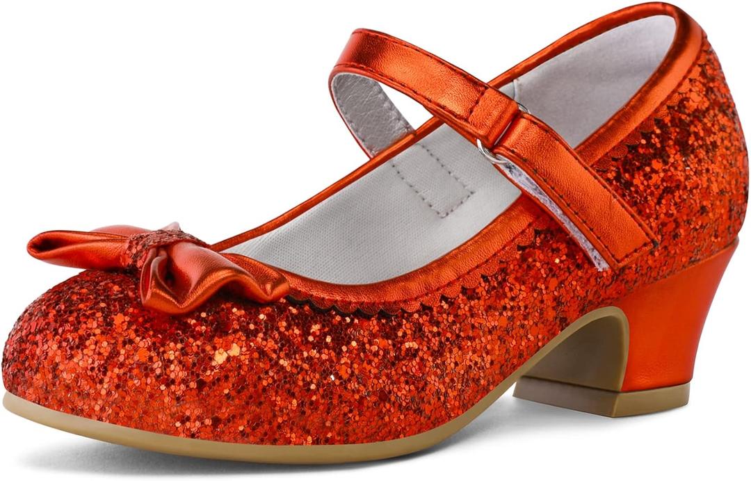 K KomForme Girl's Dress Shoes Mary Jane Glitter 1.5 in Low Heel Wedding Party Princess Shoes for Toddler/Little/Big Kids (Red, 1 Big Kid)