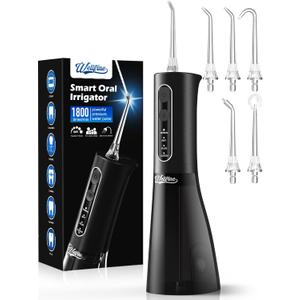 Water Dental Flosser Teeth Pick: WELLFINE Portable Cordless 4 Modes Flossers Pic 300ML Rechargeable Floss Pik Powerful IPX7 Waterproof Oral Irrigator for Cleaning Gum Care Braces for Home Travel (01_black)