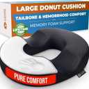 5 STARS UNITED Donut Pillow Hemorrhoid Tailbone Cushion  Large Floor Cushion for Pain Relief  Coccyx, Prostate, Sciatica, Pelvic Floor, Pressure Sores, Pregnancy, Postpartum Recovery, Black