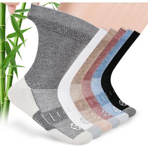 Diabetic Socks for Men,6 Pairs Crew Mens Diabetic Neuropathy Socks for Men Size 9-12/10-13/13-15 (X-Large, Deep Grey/Brown/White/Deep Blue/Black/Deep Brown)