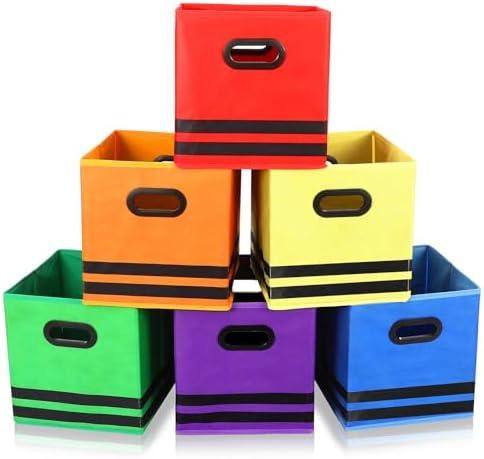 6 Pack 11 Inch Colorful Fabric Storage Bins Pencil Cube Classroom Cubby Organizer Basket Bins with Handles Back to School Supplies for Daycare Elementary Nursery