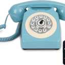 Bluetooth Vintage Phone with Voice Assistant,Bluetooth Retro Phone Compatible with Android & iOS, Physical Telephone with Volume Control, Blue