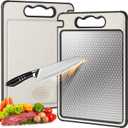 Double Sided 304 Stainless Steel & Wheat Straw Cutting Board, 14.4"*9.8" Non Toxic Lightweight Chopping Board, Separately Handle Meat and Vegetables, Dishwasher Safe, Scratch Resistant Mesh Design