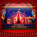 Carnival Circus Tent Party Backdrop 72 x 44 Inch, Carousel Ticket Red Curtain Fireworks Balloon Background for Party Decorations, Birthday Carnival Banner Photo Props Supplies