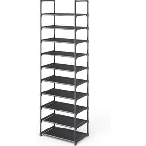 Kitsure Shoe Rack - 10-Tier Shoe Organizer with Detachable Fabric Shelves & Metal Frame, Tall Shoe Rack for Closet, Entrance, Living Room, 16.9" Wide - 10 Tier, Black