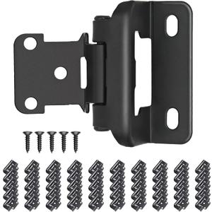 1/2" Partial Overlay Cabinet Hinges,(25 Pairs -50 Pack) Matte Black Partial Wrap Hinge Self Closing Door Hinge for Kitchen Cabinets