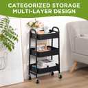 AGTEK Makeup Cart, Movable Rolling Organizer Cart, Black 3 Tier Metal Utility Cart