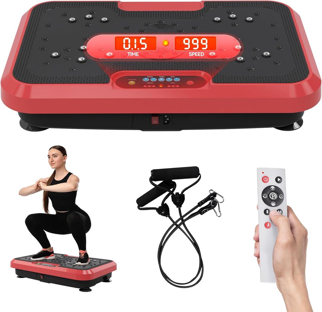 Vibration Plate Exercise Machine, Vibration Plate for Lymphatic Drainage Weight Loss, 999 Gear Shaping Vibrating Plate, Full Whole Body Workout Vibration Platform with Handles for Home Fitness (RED)
