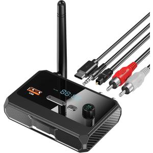 Bluetooth 5.3 Receiver for Home Stereo, RCA Bluetooth Adapter, Low Latency & HD Music Audio, Support Optical AUX 3.5mm, RCA Receiver Adapter for Speakers, Music Streaming Stereo System