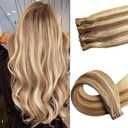18Inch Tape in Hair Extensions Human Hair Balayage Golden Brown with Bleach Blonde 40g 20pcs Real Natural Tape in Remy Skin Weft Hair Extensions (#12P613)