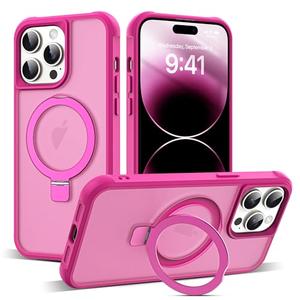 SKYLMW Compatible with iPhone 16 Pro Case with Invisible Magnetic O-Ring Stand Military-Grade Translucent Case for iPhone 16 Pro 6.1" [Compatible with Mag-Safe][Great Grip Feeling], Rose