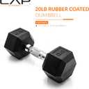 CAP Rubber Coated Dumbbell Weights, Free Weights for Home Gym Strength Training, Anti-Roll Hex Dumbbells with Black, Chrome & Comfort Grip Handles, Singles, 20LB