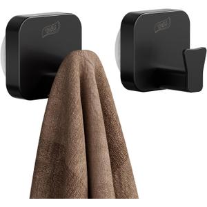 TAILI Thickened 304 Stainless Steel Bathroom Suction Hook for Towel, Loofah, Bathrobe, Patented Strong Suction Cup Holder, Damage-Free Hanging Glass Shower Wall Hook, Hold Up to 11 Lbs, 2 Pack, Black