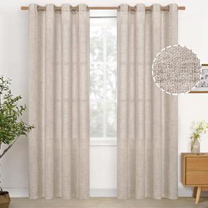 YoungsTex Linen Curtains 80 Inches Length 2 Panels for Living Room, Semi Sheer Drapes with Bronze Grommet Light Filtering for Living Room Bedroom Rustic Farmhouse Lightweight, 52 x 80 Inch (Natural)