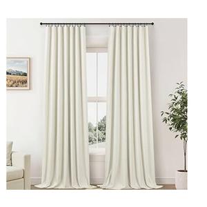 Custom Made Curtains 86 Inches Long for Bedroom 2 Panels Set Unique Faux Linen Blackout Curtain for 84-88 Inch Tall Window Black Out Drapes Living Room Modern Farmhouse Back Tab Rod Pocket Cream Ivory