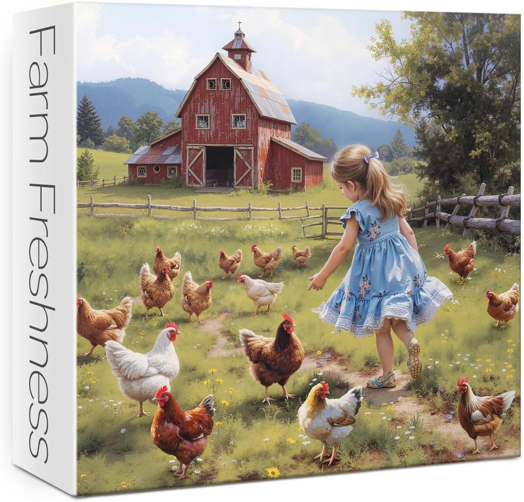 Farm Chicken Girl Puzzles for Adults 1000 Pieces. Funny Animal and Flower Jigsaw Puzzles. Challenging Country Farm Art Puzzles
