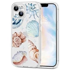 Dibrell for iPhone 14 Plus Case, [Full Camera Protection] [Not Yellowing] [Military-Grade Drop Protection] Cute Clear Slim Shockproof Protective Phone Cover for Women Girls 6.7", Sea Shell/ Brown