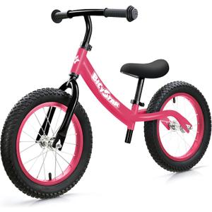 bicystar 14 Inch Toddler Balance Bike for 3-6 Year Old, Real Rubber Air Tires, No Pedal Kids Bike with Adjustable Seat & Handlebar, Footrest, Gift Bike for 3-5 Boys Girls, Pink