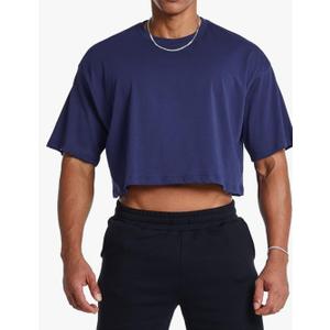 Ouber Men's Short Sleeve Crew Crop T Shirts Cotton Muscle Bodybuilding Shirts Size M