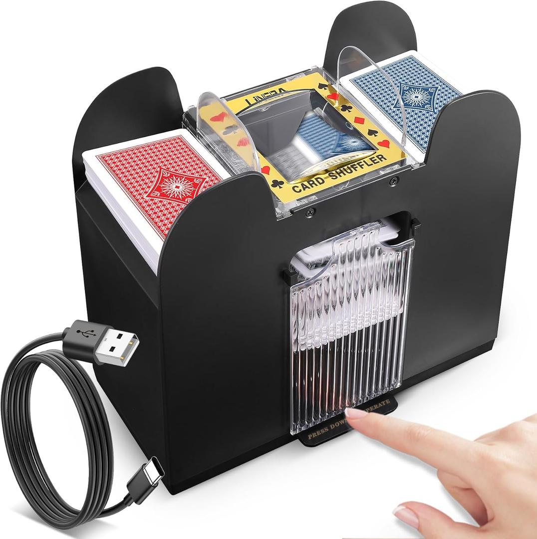 Card Shuffler for 2/4/6 Decks Cards, USB Power/Battery Operated Electric Automatic Shuffler Machine, Heavy Duty Playing Card Shufflers for Uno, Skip-Bo, Phase 10, Home Party Card Games