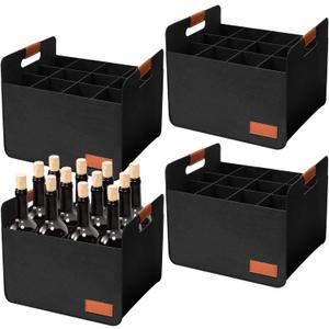 Windyun 8 Pcs 12 Bottle Wine Bottle Boxes for Moving Wine Carrier Tote with Reinforced Cardboard Set 14.5''x12.6''x10.63'' Reusable Felt Tote Bag with Handles Collapsible Ratafia Packing (Black)