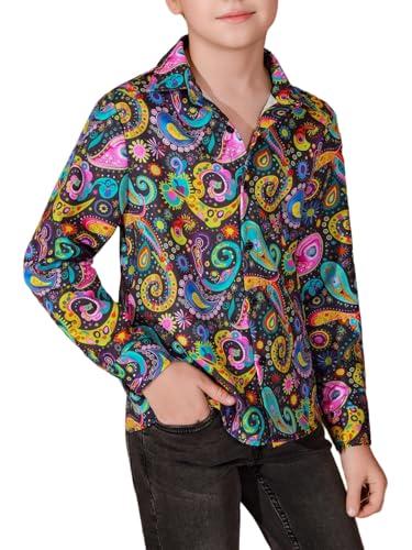 Haloumoning Boys 70s Disco Costume Kids Retro Button Down Dance Party Outfits Shirt Size 130