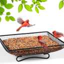 MIXXIDEA Ground Bird Feeder Tray 11x11 Inches, Metal Platform Mesh Seed Tray for Bird Feeders, Great Attracting Garden Yard Decoration for Wild Birds Squirrels Dove,1 Pack