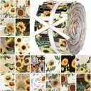 Hosuly 40 Pcs Sunflower Fabric Summer Jelly Fabric for Quilting Roll Sunflower Quilting Strips 2.55 Inch Yellow Floral Precut Bundle Roll for Rug Blanket Upholstery Purse Making DIY Craft Sewing