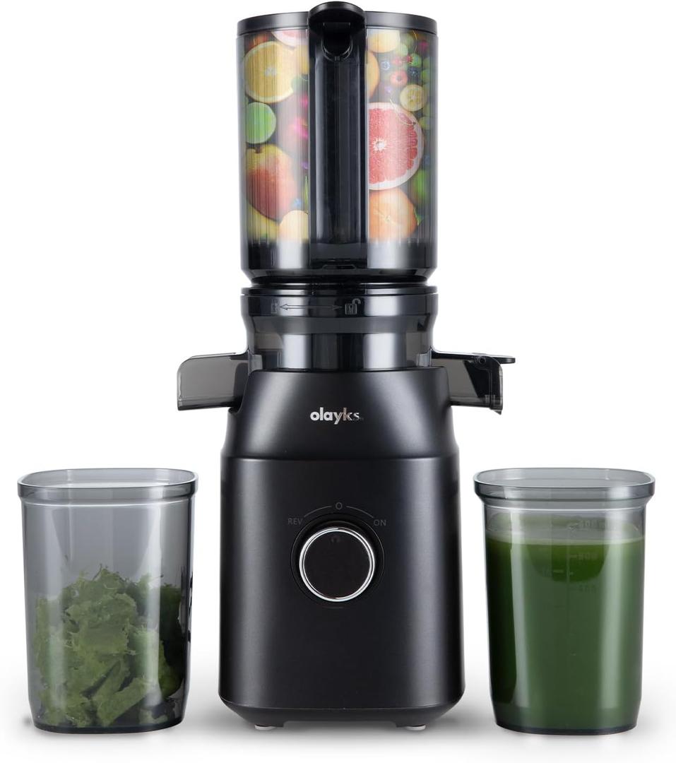 Juicer Machines, Olayks Cold Press Juicer with 4.3" Large Feed Chute Fit Whole Fruit and Vegetable, Masticating Machine with Juice Recipe, Self Feeding Effortless for Batch Juicing,Easy to Clean,Black