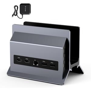 TobenONE Docking Station with Dual Monitor,4K@60Hz 2 HDMI,100W Power Supply, PD 3.0,6 USB, Gigabit Ethernet, Laptop Stand Vertically, for Windows, Chrome OS and More Space-Saving for Office/Home/Study