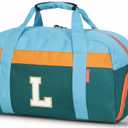 Initial Kids Duffle Bag for Boys or Girls, Kids Overnight Bag with Shoe Compartment, Personalized Weekender bags, Birthday Gifts for Women Boys Girls(Green Blue-Letter S)