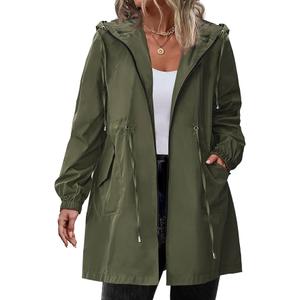 IN'VOLAND Women's Rain Jacket Plus Size Long Raincoat Lightweight Hooded Windbreaker Waterproof Jackets with Pockets, S