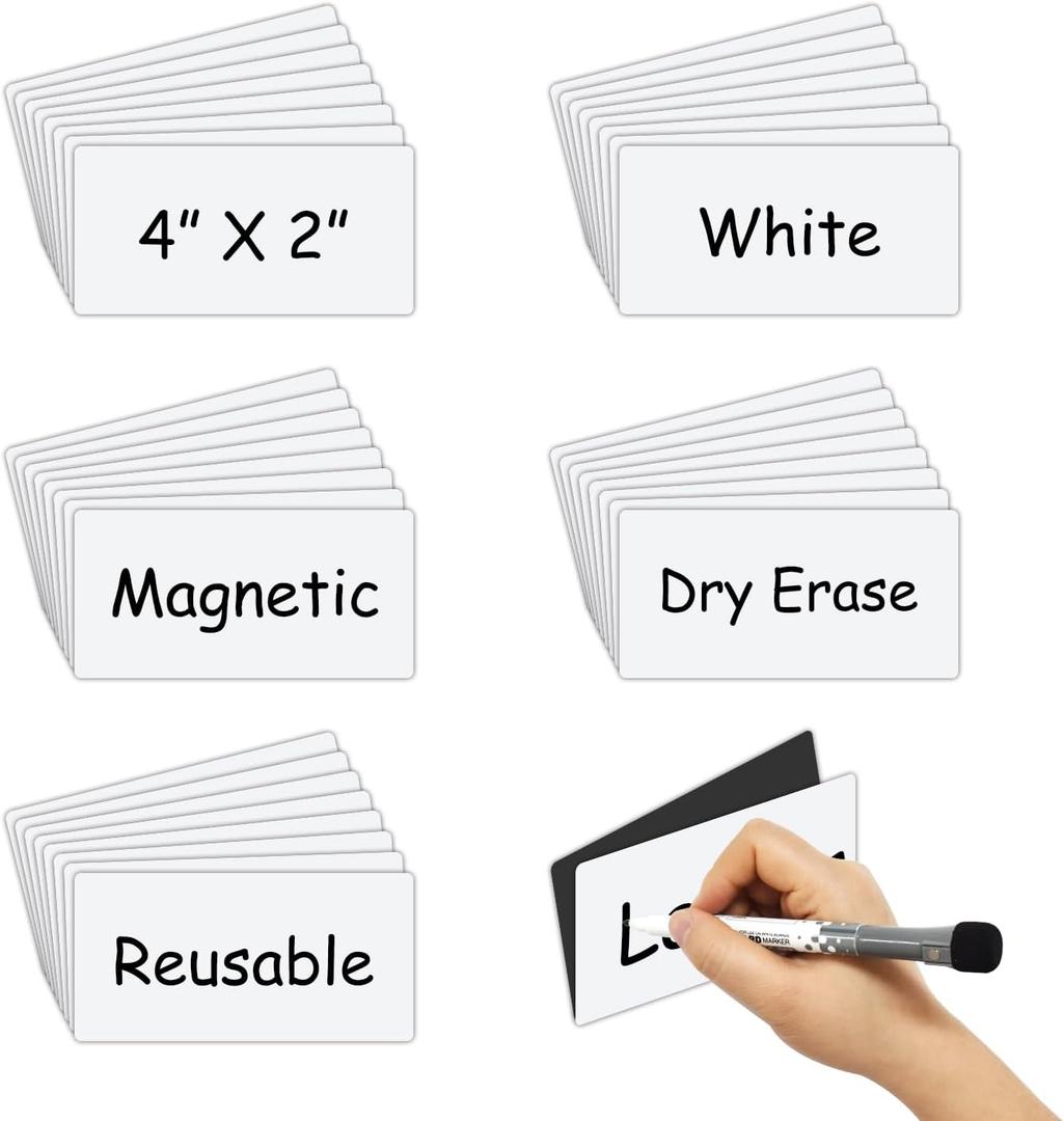 Dry Erase Magnetic Labels 4x2 Inch 40 Pieces, Reusable Magnetic Dry Erase Labels for Whiteboards, Locker, School, Classroom, Office, Home