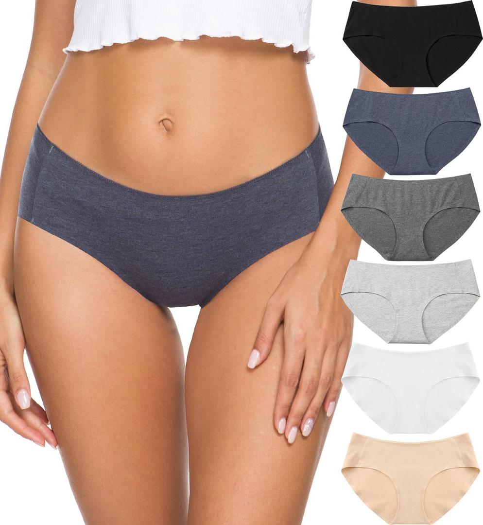 Altheanray Womens Underwear Cotton Underwear for Women Seamless Hipster Bikini Briefs Panties 6 Pack (Medium, Blackwhiteblue)